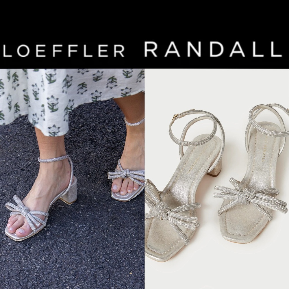 Loeffler Randall Women's Mikel Leather Bow Mid-Heel Sandals cappuccino size 7